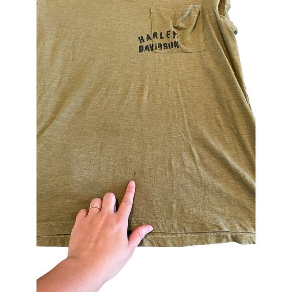 Harley Davidson Women’s Large T Shirt Olive Tour Of Duty Pocket Relaxed Fit Tee - Picture 9 of 9
